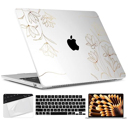 TWOLSKOO for MacBook Air 15 inch Case 2025 2024 2023 Release M4 A3241 M3 A3114 M2 A2941, Plastic Hard Shell & Screen Protector & Keyboard Cover & Trackpad Film, Florals X449 - Image 1