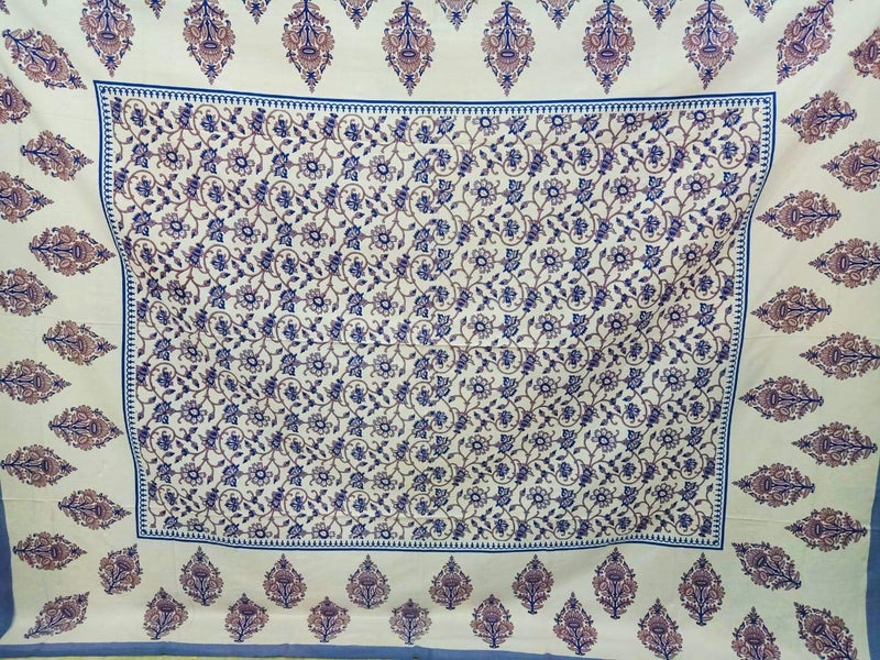 ART WORLD King Size Double Bed Sheet with Pillow Covers Pure Cotton Rajasthani Jaipuri Traditional Printed Bedcover (Grey, King) - Image 3