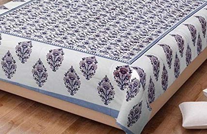 ART WORLD King Size Double Bed Sheet with Pillow Covers Pure Cotton Rajasthani Jaipuri Traditional Printed Bedcover (Grey, King) - Image 4