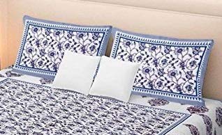 ART WORLD King Size Double Bed Sheet with Pillow Covers Pure Cotton Rajasthani Jaipuri Traditional Printed Bedcover (Grey, King) - Image 5