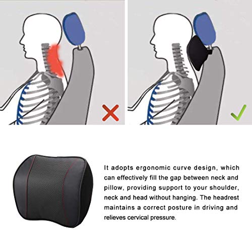 awave bloom Car Headrest,Car Seat Neck Rest Pillow,Comfort Headrest Cushion for Chair,100% Memory Foam Cervical Support,Leather Headrest for Driving,Relieve Neck Pain,Neck Supports for Car(Black) - Image 2
