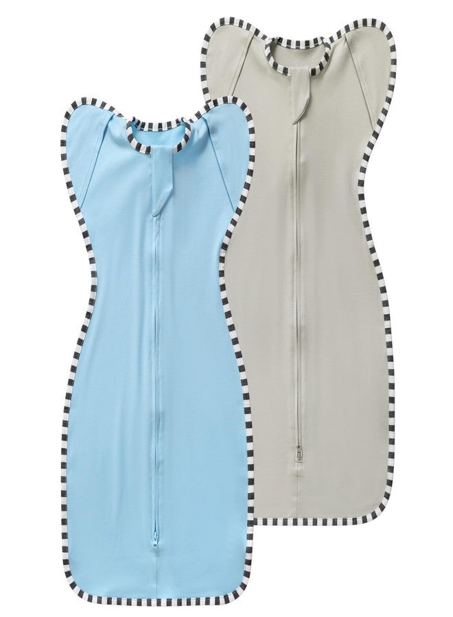 Aullar Baby Transition Swaddle 2-Pack, 100% Cotton Newborn Sleep Sack with 2-Way Zipper, Arms Up Design (Arms In/Out), Infant Swaddle for Boys Girls (Grey + Blue, Small 0-3 Months) - Image 1