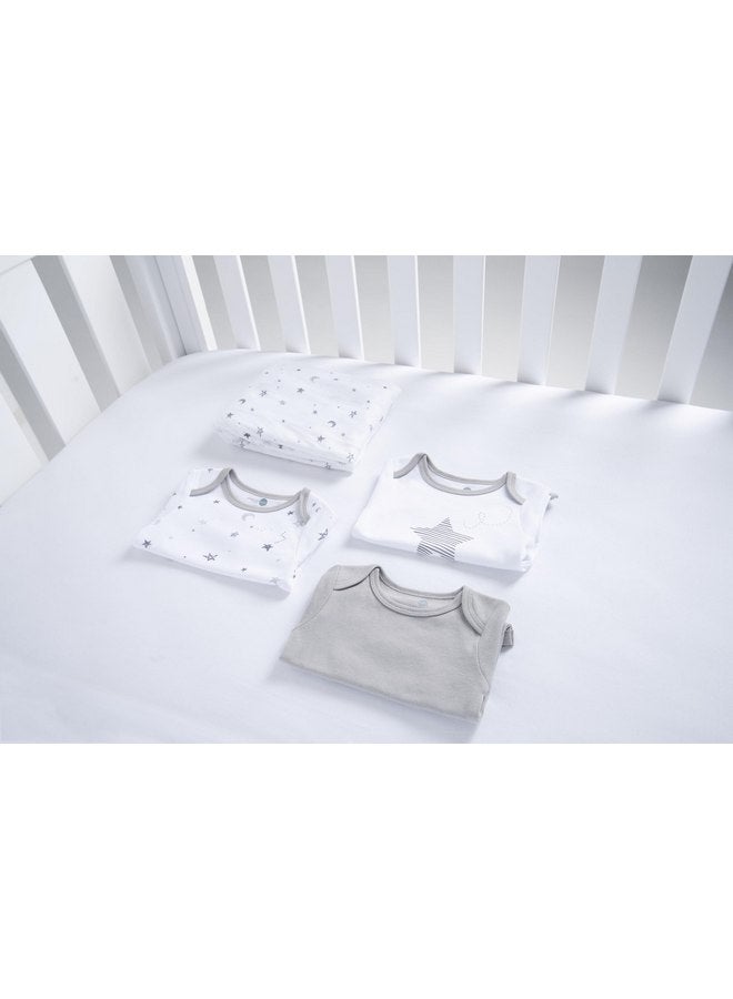 American Baby Company American Baby Unisex 3-Pack 100% Cotton Short Sleeve Newborn Bodysuit & Fitted Cotton Crib Sheet 28" x 52", Gray Stars and Moons - Image 4