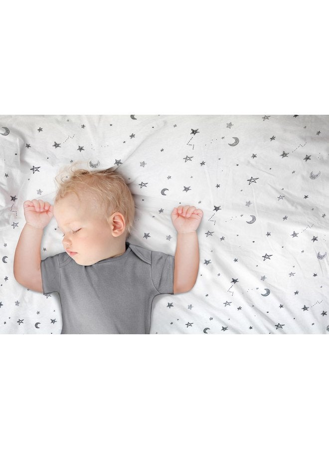 American Baby Company American Baby Unisex 3-Pack 100% Cotton Short Sleeve Newborn Bodysuit & Fitted Cotton Crib Sheet 28" x 52", Gray Stars and Moons - Image 5