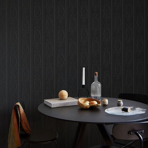 JiffDiff Wallpaper Peel and Stick Textured, 3D Black Embossed Wall Paper Stick on Wallpaper Modern Waterproof Self Adhesive Contact Paper(17.3" x 120") - Image 5