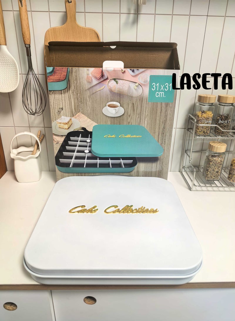 Laseta Square Baking Tray with Cutter - 35 CM(White)  - Image 3