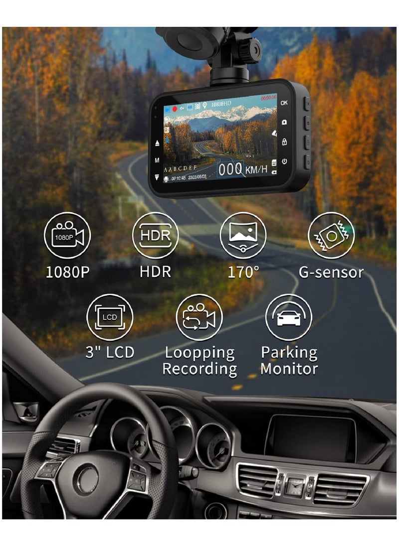 ThiEYE - Dash Cam Front and Rear Car Camera Dual Dashcam 1080P FHD 3” IPS Screen with 170°Wide Angle  Loop Recording  Wdr Night Vision - Image 1