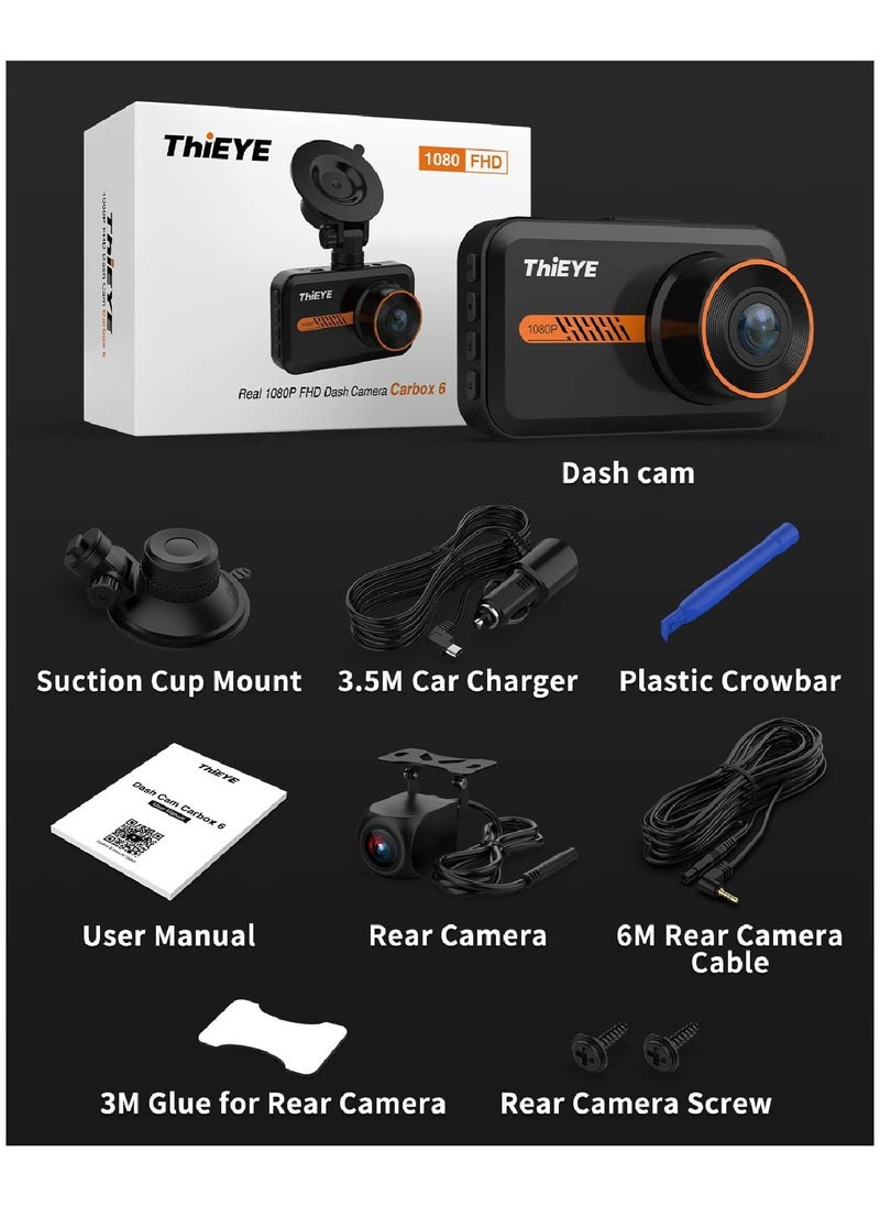 ThiEYE - Dash Cam Front and Rear Car Camera Dual Dashcam 1080P FHD 3” IPS Screen with 170°Wide Angle  Loop Recording  Wdr Night Vision - Image 1