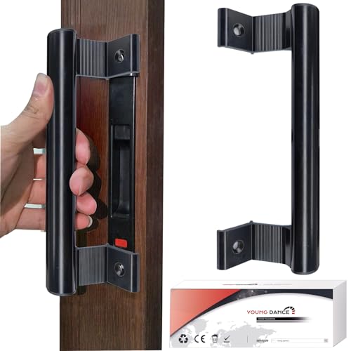 Young Dance Aluminum Sliding Door Handle - 8" Glass Door Pull Fits 6-5/8" Mounting Holes - Perfect for Patio Doors (Black) - Image 1