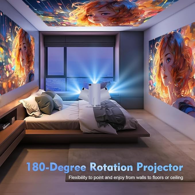 Equater HY300 Portable Smart LED Projector | 4K HD, 1600 Lumens, Built-in Streaming Apps (Netflix, YouTube, Vodeo) | 3W Speaker, 180° Flip, WiFi (2.4/5G), BT 5.0 | Sleek White Design - Image 3