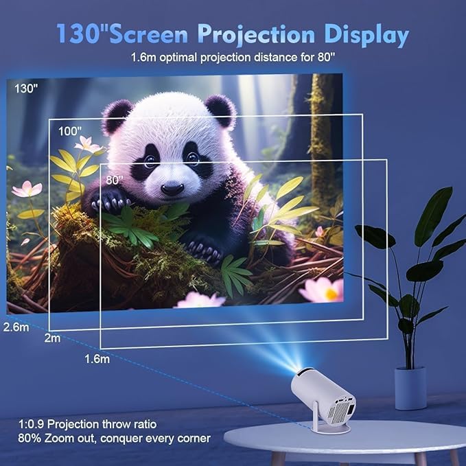 Equater HY300 Portable Smart LED Projector | 4K HD, 1600 Lumens, Built-in Streaming Apps (Netflix, YouTube, Vodeo) | 3W Speaker, 180° Flip, WiFi (2.4/5G), BT 5.0 | Sleek White Design - Image 4