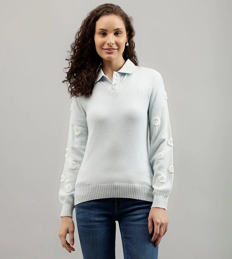 Beverly Hills Polo Club Hint Of Blue Embroidery Regular Fit Sweater