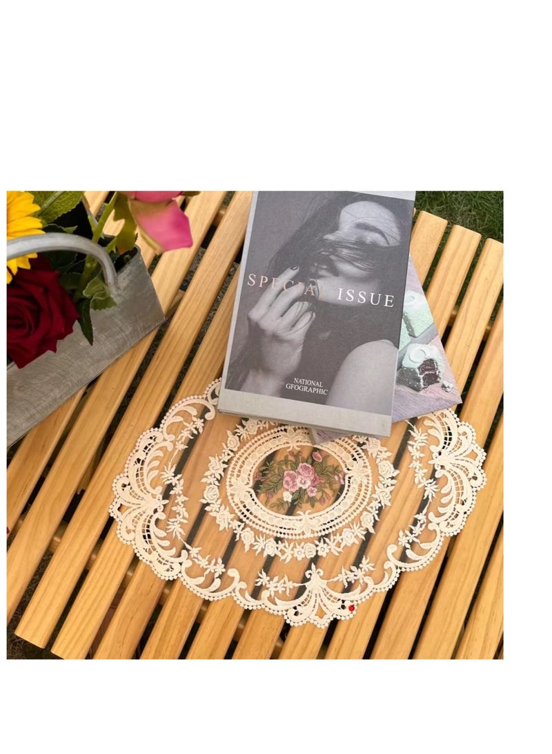 Excefore 22 حزمة دائري مفارش طاولة، مطرزة مفارش طاولة الطعام، نمط فرنسي قديم كأس مفارش لتزيين المطبخ في المنزل (بيج) - Image 4