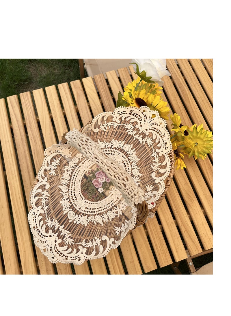 Excefore 22 حزمة دائري مفارش طاولة، مطرزة مفارش طاولة الطعام، نمط فرنسي قديم كأس مفارش لتزيين المطبخ في المنزل (بيج) - Image 5