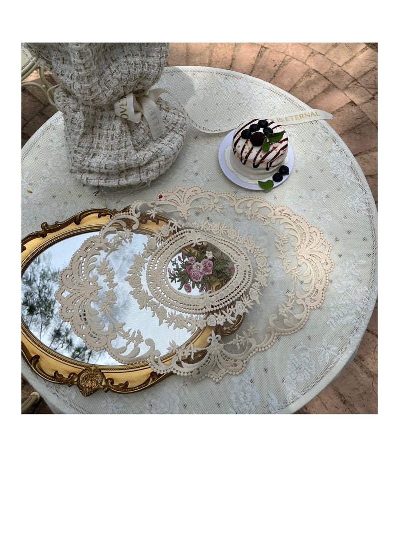 Excefore 22 حزمة دائري مفارش طاولة، مطرزة مفارش طاولة الطعام، نمط فرنسي قديم كأس مفارش لتزيين المطبخ في المنزل (بيج) - Image 3