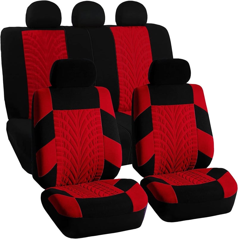 FH Group Car Seat Covers Full Set Premium Cloth - Universal Fit,Automotive Seat Cover,Low Back Front Seat Covers,Airbag Compatible,Split Bench Rear Seat,Washable Seat Cover for SUV,Sedan Red - Image 1