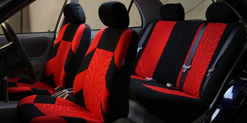 FH Group Car Seat Covers Full Set Premium Cloth - Universal Fit,Automotive Seat Cover,Low Back Front Seat Covers,Airbag Compatible,Split Bench Rear Seat,Washable Seat Cover for SUV,Sedan Red - Image 2
