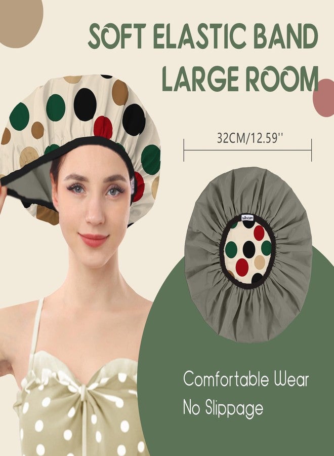Years calm Luxury Shower Caps for Women Reusable Waterproof - Polka Dot Double Layer Bath Cap with Adjustable Elastic for Braids & Long Hair, Comfortable & Stylish, Versatile Use (Beige) - Image 2