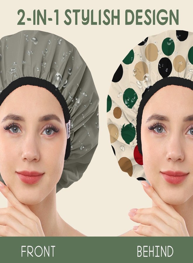 Years calm Luxury Shower Caps for Women Reusable Waterproof - Polka Dot Double Layer Bath Cap with Adjustable Elastic for Braids & Long Hair, Comfortable & Stylish, Versatile Use (Beige) - Image 4