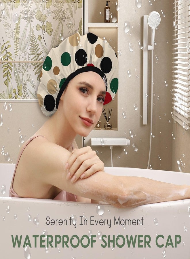 Years calm Luxury Shower Caps for Women Reusable Waterproof - Polka Dot Double Layer Bath Cap with Adjustable Elastic for Braids & Long Hair, Comfortable & Stylish, Versatile Use (Beige) - Image 3