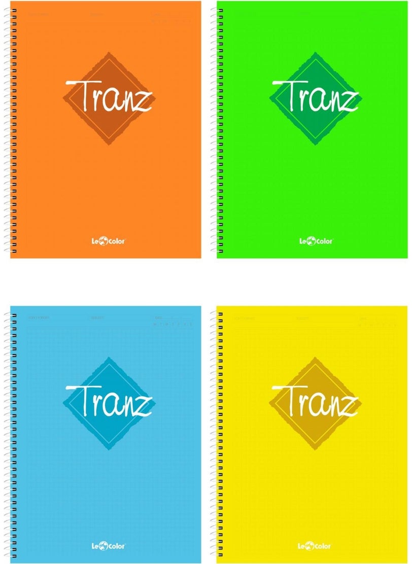 Le Color 4-Piece School Notebook Set A4 Tranz Square 200 Pages PP Cover  - Image 1
