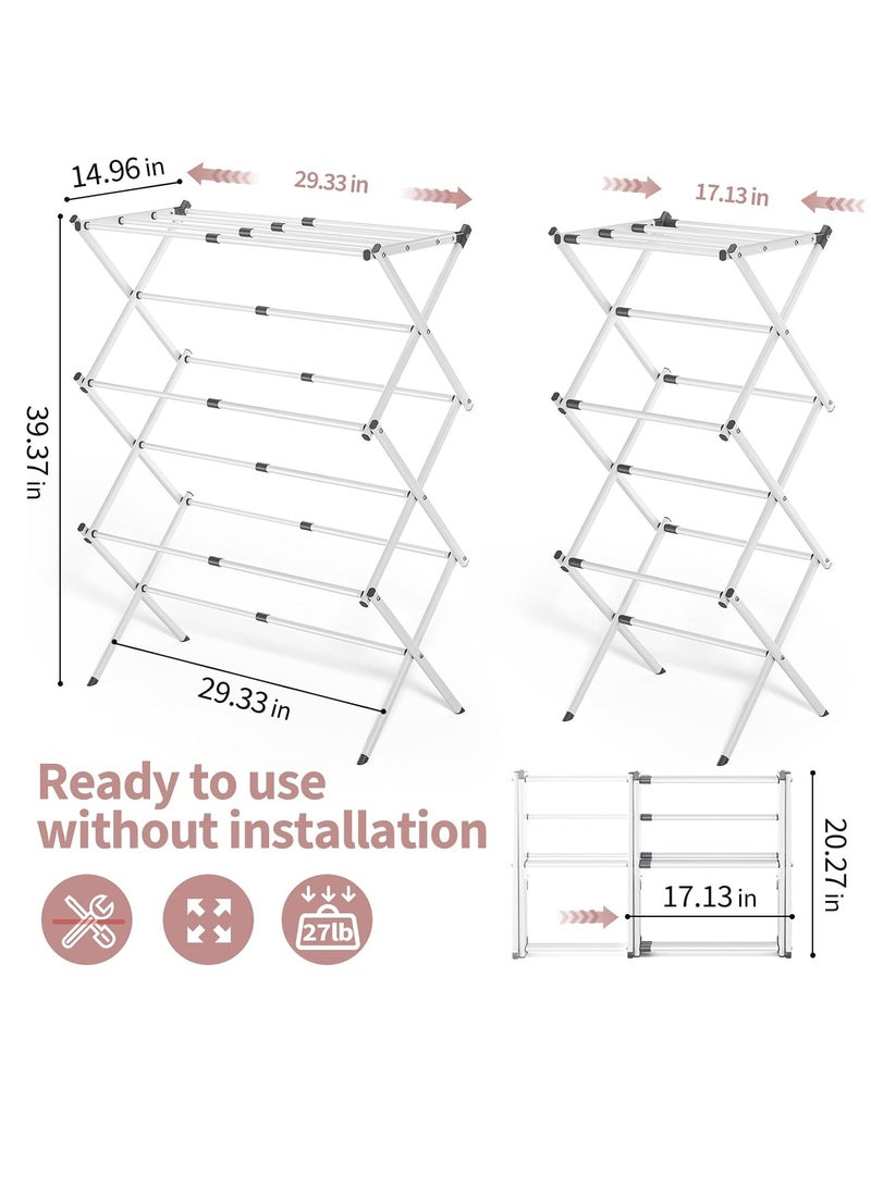 MIXDE Clothes Drying Rack, 3-Tier Laundry Drying Rack for Clothes, Expandable Metal Clothing Dryer, Collapsible Towel Rack, Air Drying Rack, White - Image 3