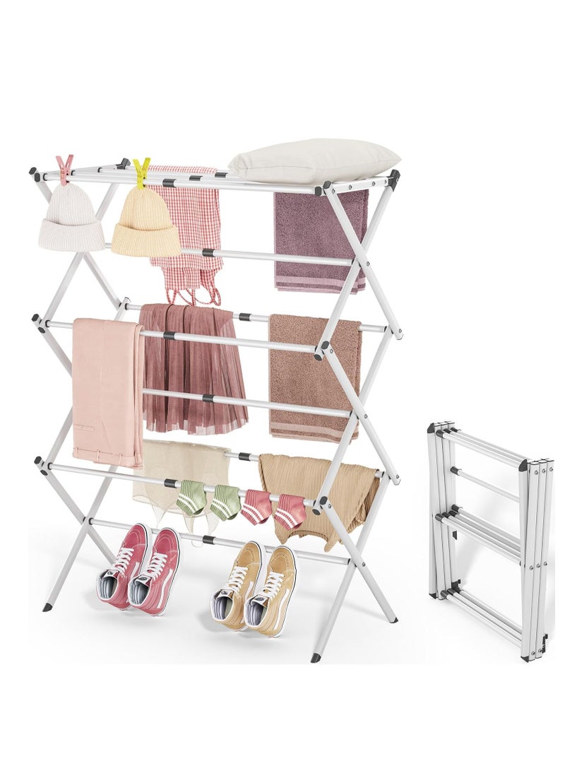 MIXDE Clothes Drying Rack, 3-Tier Laundry Drying Rack for Clothes, Expandable Metal Clothing Dryer, Collapsible Towel Rack, Air Drying Rack, White - Image 1