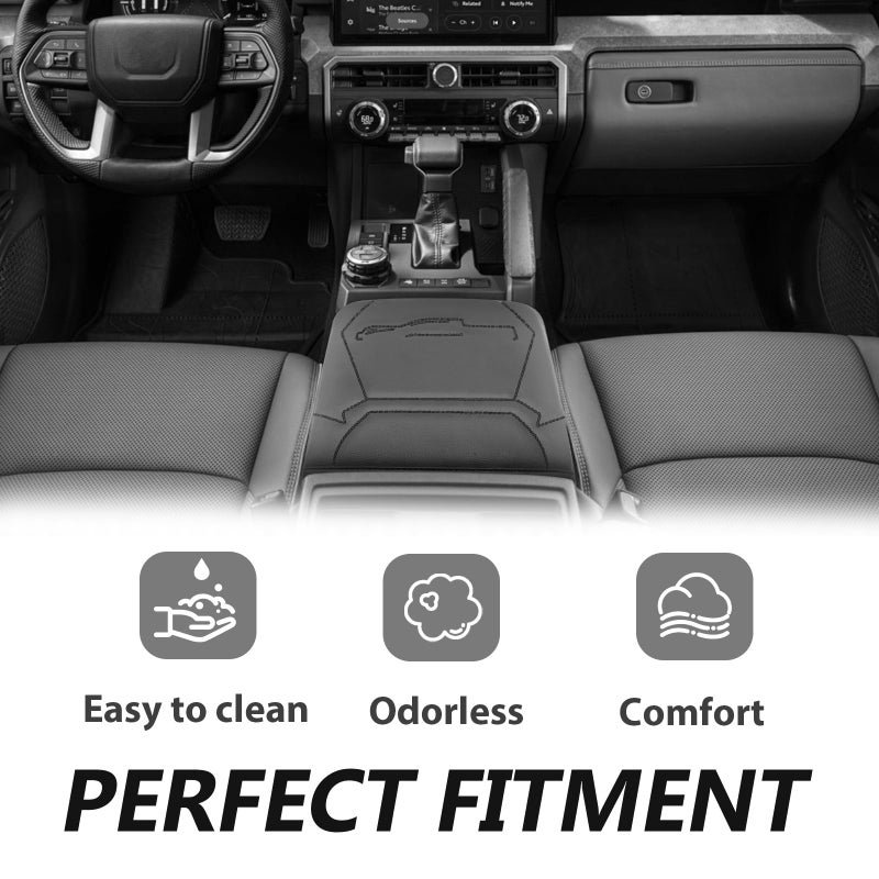 Muslogy Center Console Armrest Cover Compatible With 2024 Toyota Tacoma 2025+ 4Runner Accessories Armrest Lid Protector Vegan Leather Cushion Regular Thick(Black/Black Stitching) - Image 4