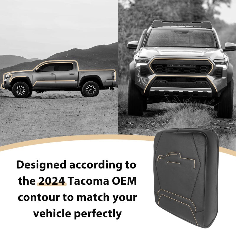 Muslogy Center Console Armrest Cover Compatible With 2024 Toyota Tacoma 2025+ 4Runner Accessories Armrest Lid Protector Vegan Leather Cushion Regular Thick(Black/Black Stitching) - Image 3