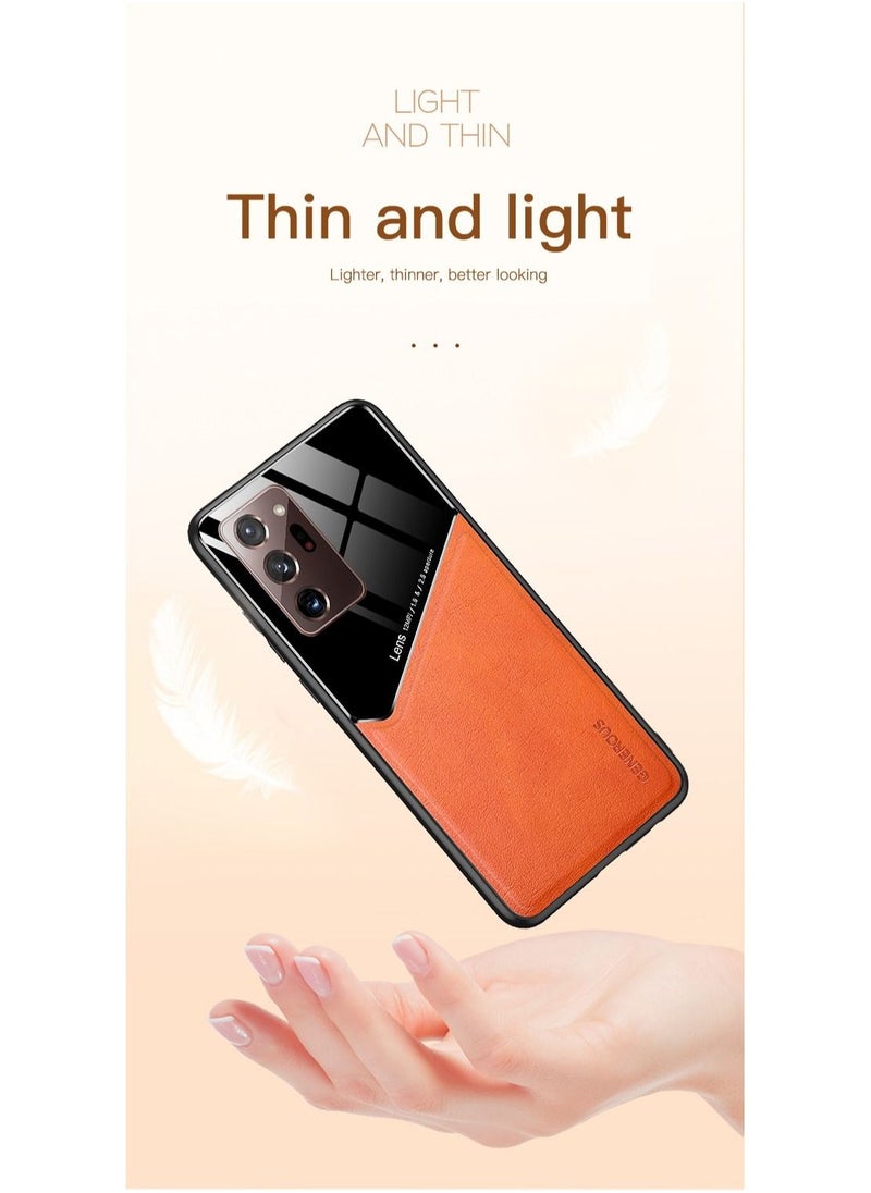 Generic Case Compatible With Samsung Galaxy Note 20 Ultra, Cover Luxury Leather And Glass With Car Magnetic Holder Phone Cover Soft Frame Silicone - Orange  - Image 4