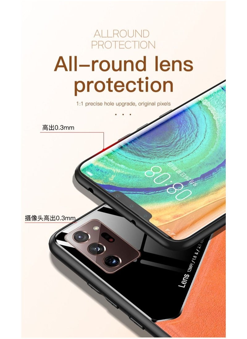Generic Case Compatible With Samsung Galaxy Note 20 Ultra, Cover Luxury Leather And Glass With Car Magnetic Holder Phone Cover Soft Frame Silicone - Orange  - Image 3