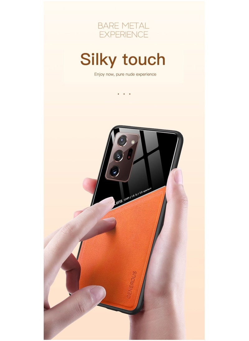 Generic Case Compatible With Samsung Galaxy Note 20 Ultra, Cover Luxury Leather And Glass With Car Magnetic Holder Phone Cover Soft Frame Silicone - Orange  - Image 5