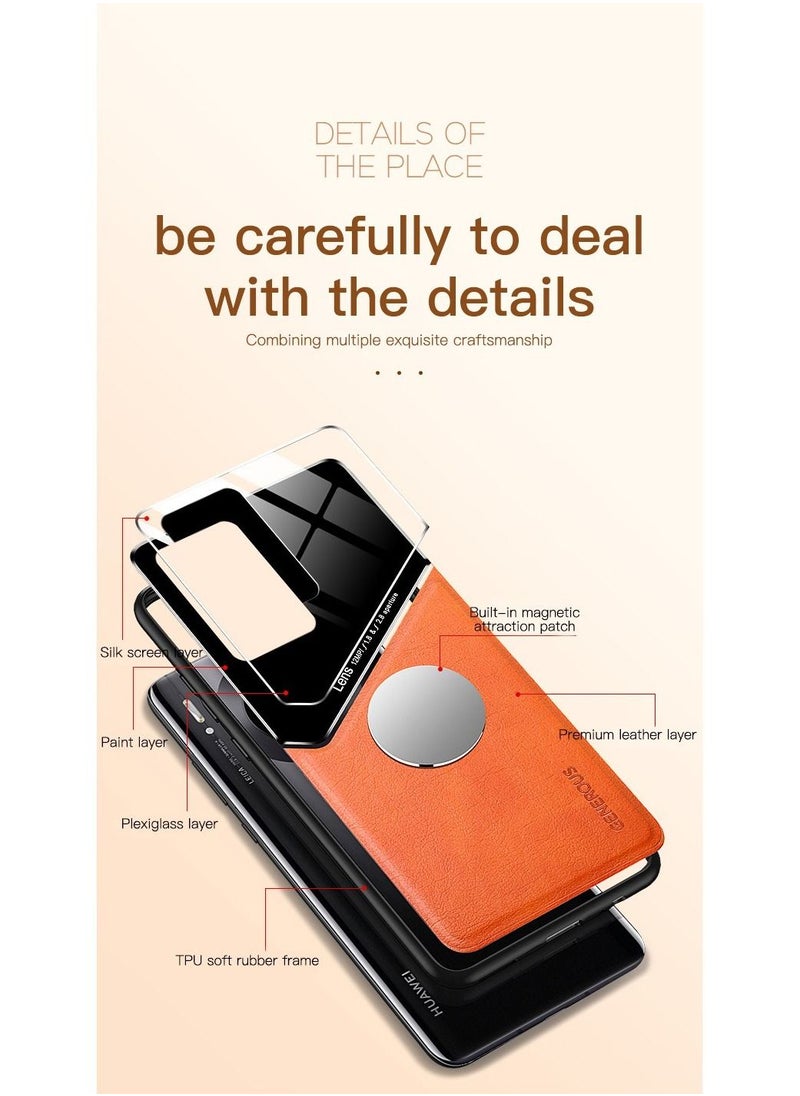 Generic Case Compatible With Samsung Galaxy Note 20 Ultra, Cover Luxury Leather And Glass With Car Magnetic Holder Phone Cover Soft Frame Silicone - Orange  - Image 2