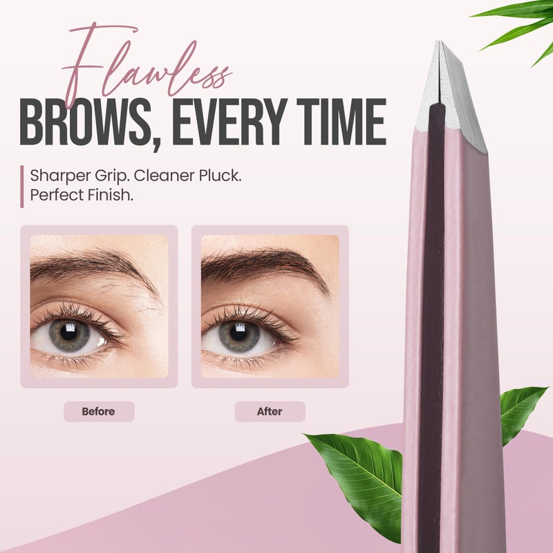 aaasportx Professional Slant Tip Tweezers - Precision Stainless Steel Eyebrow Plucking Tool for Women and Men, Ingrown Hair Remover, Facial Hair Tweezers for Grooming (Rose Quartz) - Image 3