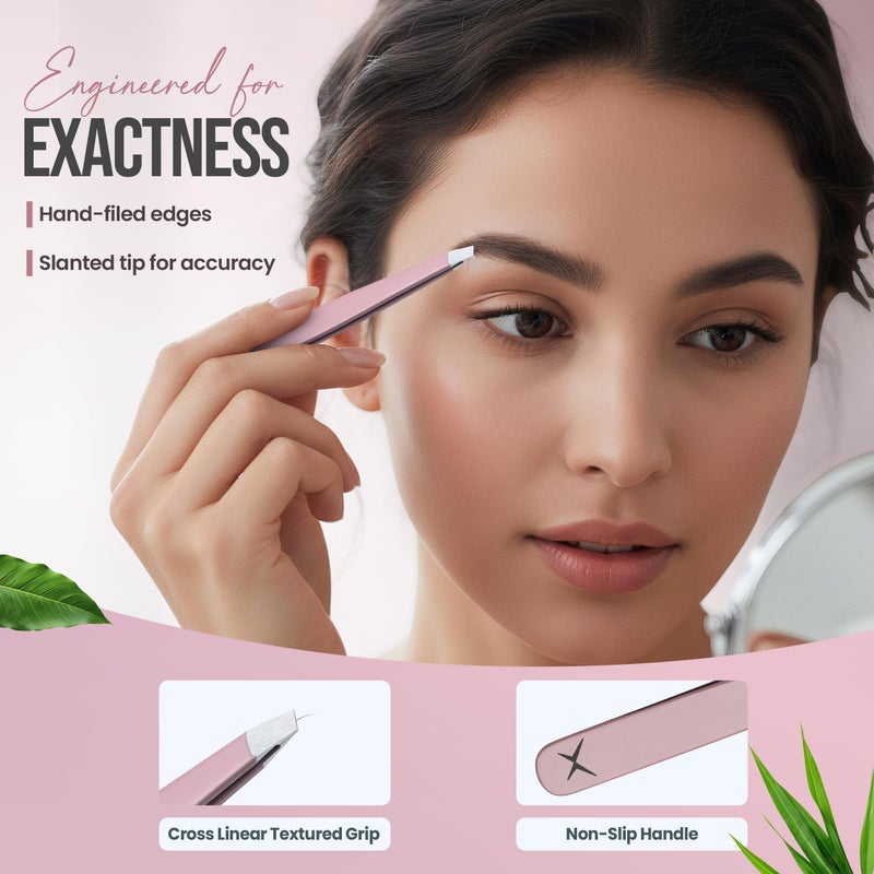 aaasportx Professional Slant Tip Tweezers - Precision Stainless Steel Eyebrow Plucking Tool for Women and Men, Ingrown Hair Remover, Facial Hair Tweezers for Grooming (Rose Quartz) - Image 5