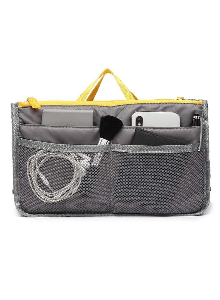 Dubkart Handbag Organiser Ladies Travel Insert Cosmetic Bag Large Tidy Liner Pouch Purse with Multi Pockets, Grey bag organiser - Image 1