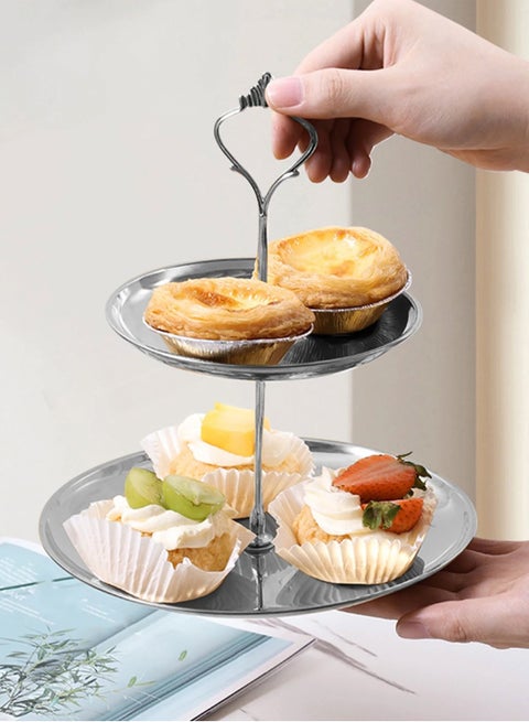 Paper cupcake display rack, 2-layer tray, stainless steel material (1 set, 2-layer silver) paper cupcake rack, cupcake tower, birthday party dessert rack, wedding cake dessert biscuit candy