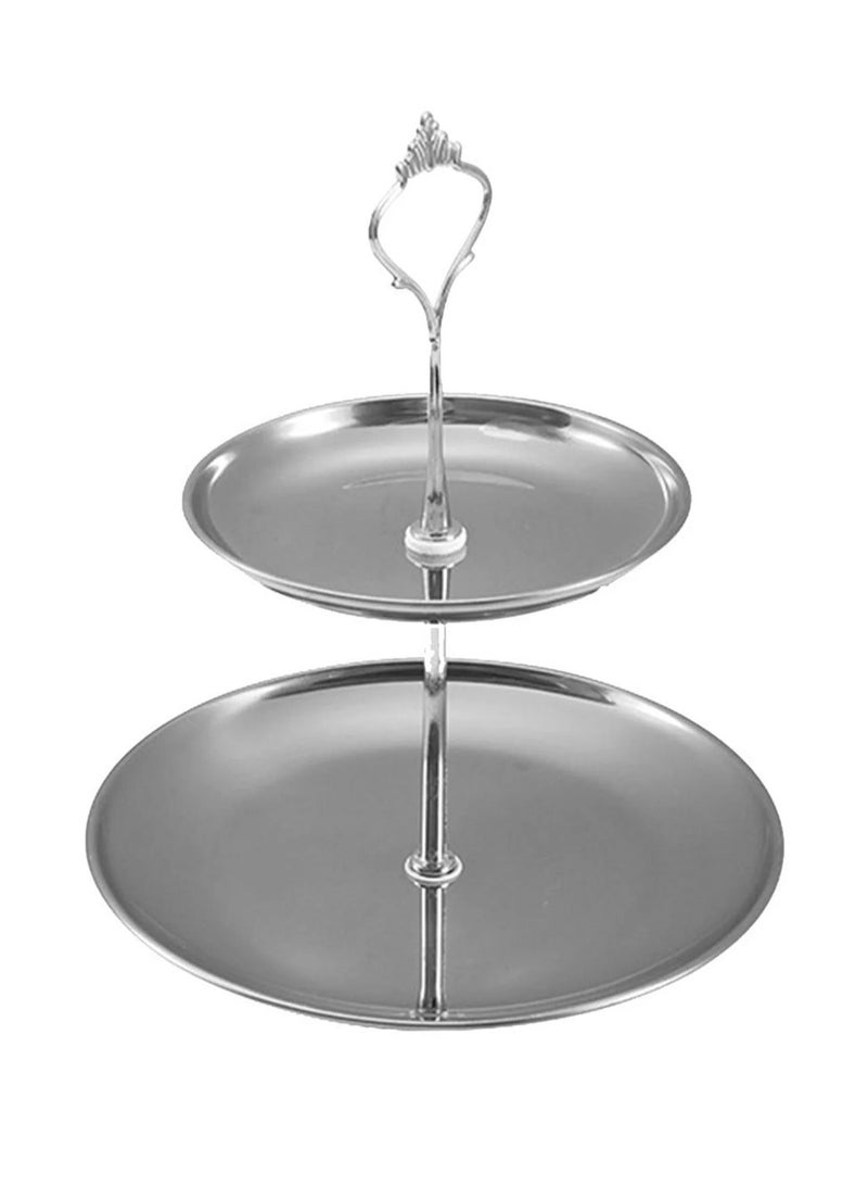 LOOPITYS Cupcake Display Stands 2 Tier Serving Tray Platters Stainless Steel Gold Metal Tiered Cupcake Stand Cup Cake Tower Dessert Holder for Birthday Party Wedding Cakes Dessert Cookie Candy (Set1 2 Tier Silver)  - Image 2