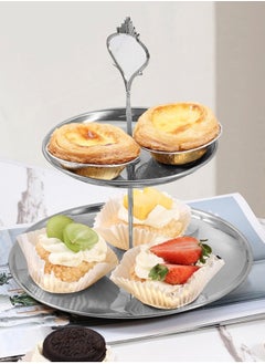 LOOPITYS Cupcake Display Stands 2 Tier Serving Tray Platters Stainless Steel Gold Metal Tiered Cupcake Stand Cup Cake Tower Dessert Holder for Birthday Party Wedding Cakes Dessert Cookie Candy (Set1 Silver)  - Image 2