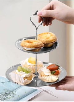 LOOPITYS Cupcake Display Stands 2 Tier Serving Tray Platters Stainless Steel Gold Metal Tiered Cupcake Stand Cup Cake Tower Dessert Holder for Birthday Party Wedding Cakes Dessert Cookie Candy (Set1 Silver)  - Image 4
