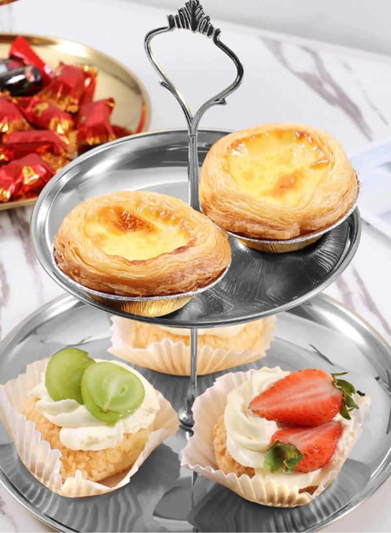 LOOPITYS Cupcake Display Stands 2 Tier Serving Tray Platters Stainless Steel Gold Metal Tiered Cupcake Stand Cup Cake Tower Dessert Holder for Birthday Party Wedding Cakes Dessert Cookie Candy (Set1 2 Tier Silver)  - Image 5