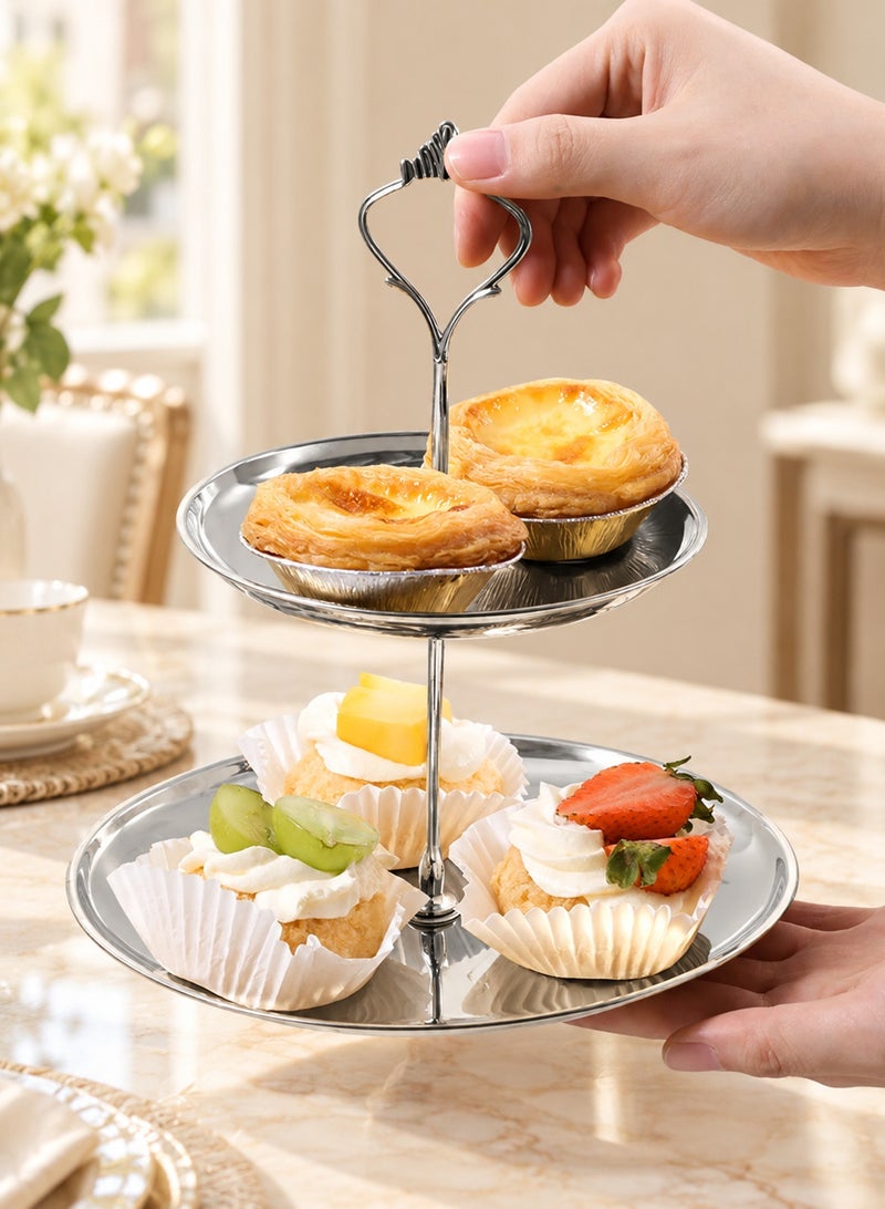 LOOPITYS 2-Tier Food Grade Stainless Steel Cupcake Stand, Rust-Proof Anti-Fade Dessert Display Tower, Stable Base Easy Assembly for Wedding Birthday Party Afternoon Tea Decoration - Image 4