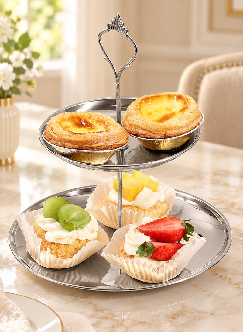 LOOPITYS 2-Tier Food Grade Stainless Steel Cupcake Stand, Rust-Proof Anti-Fade Dessert Display Tower, Stable Base Easy Assembly for Wedding Birthday Party Afternoon Tea Decoration - Image 3