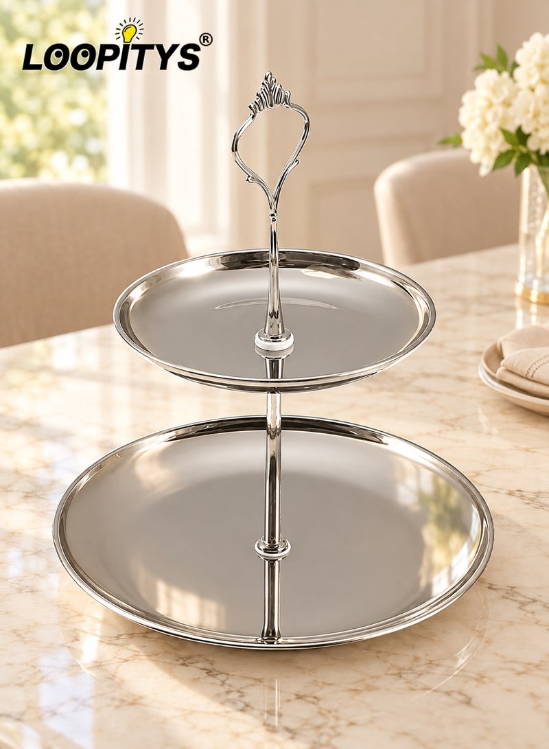 LOOPITYS 2-Tier Food Grade Stainless Steel Cupcake Stand, Rust-Proof Anti-Fade Dessert Display Tower, Stable Base Easy Assembly for Wedding Birthday Party Afternoon Tea Decoration - Image 1