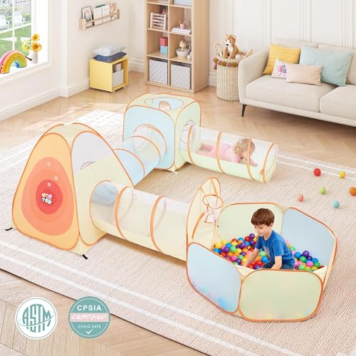 UTEX 3 in 1 Pop Up Play Tent with Tunnel Ball Pit for Kids Boys Girls Babies and Toddlers IndoorOutdoor Playhouse 6 in 1 with Ball Pit and Square Tent - Image 5