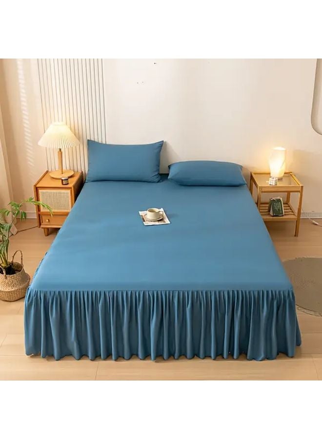 Blue Lace Bed Skirt Non Slip Fitted Sheet Anti Allergy Wrinkle Resistant Machine Washable - Image 1