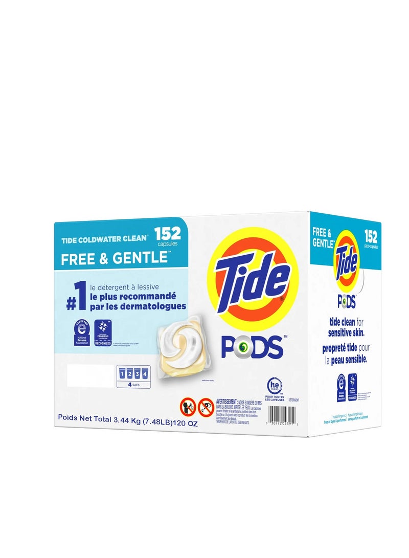 Tide 152 PODS Liquid Laundry Detergent Pacs, Free & Gentle, For Baby Sensitive Skin | 152-count |  For All Automatic Machine - Image 1