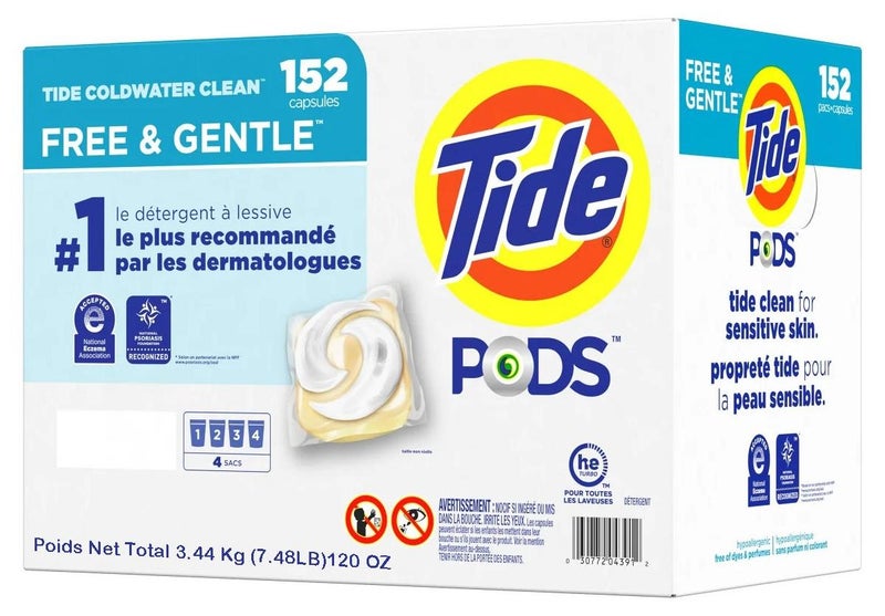 تايد ١٥٢ عبوة من مسحوق الغسيل السائل، خالية من البيسفينول أ، لطيفة على البشرة، مناسبة لبشرة الأطفال الحساسة | ١٥٢ عبوة | لجميع الغسالات الأوتوماتيكية - Image 1