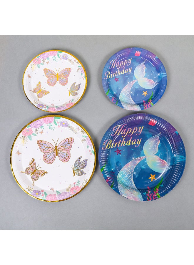 Disposable Paper Tray Food Grade Bronzing Butterfly Series Paper Tray Paper Cup Paper Towel Suit Birthday Party Tableware-Color:8.6inch X Paper Packing Plate1 - Image 3