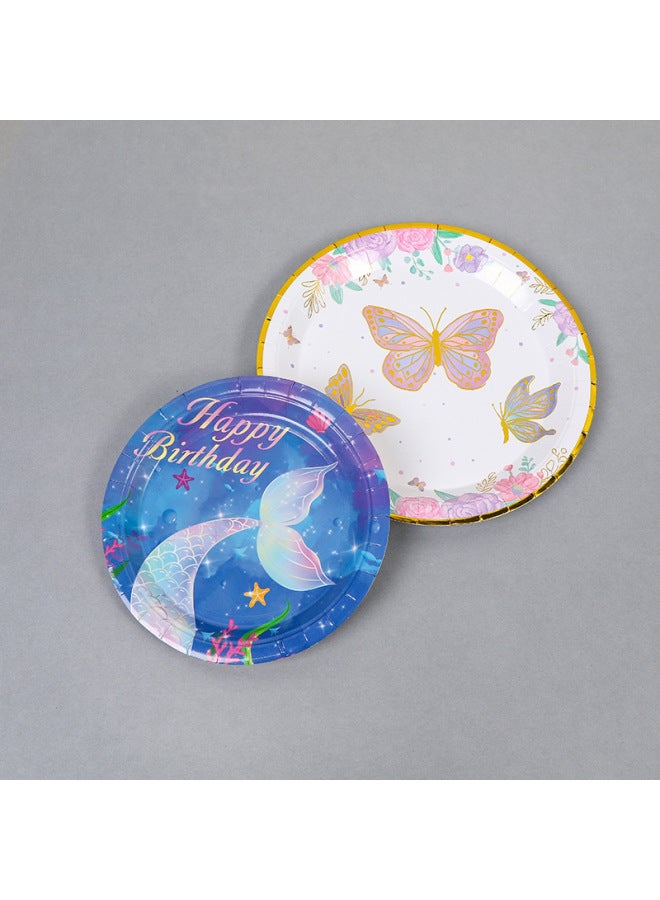 Disposable Paper Tray Food Grade Bronzing Butterfly Series Paper Tray Paper Cup Paper Towel Suit Birthday Party Tableware-Color:8.6inch X Paper Packing Plate1 - Image 2